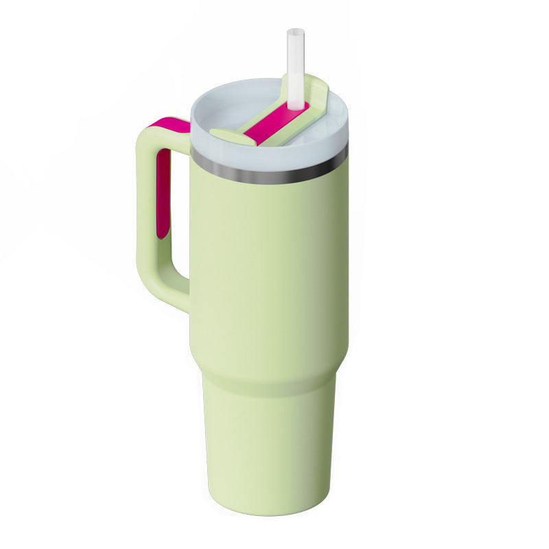 Vaso con asa, pajita aislante, de acero inoxidable, a prueba de derrames, taza de café al vacío con tapa, taza cónica.