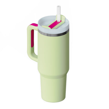 Vaso con asa, pajita aislante, de acero inoxidable, a prueba de derrames, taza de café al vacío con tapa, taza cónica.