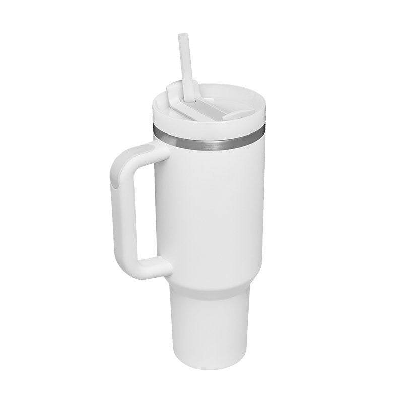 Vaso con asa, pajita aislante, de acero inoxidable, a prueba de derrames, taza de café al vacío con tapa, taza cónica.