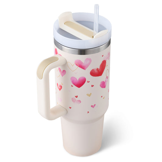 Vaso con asa, pajita aislante, de acero inoxidable, a prueba de derrames, taza de café al vacío con tapa, taza cónica.