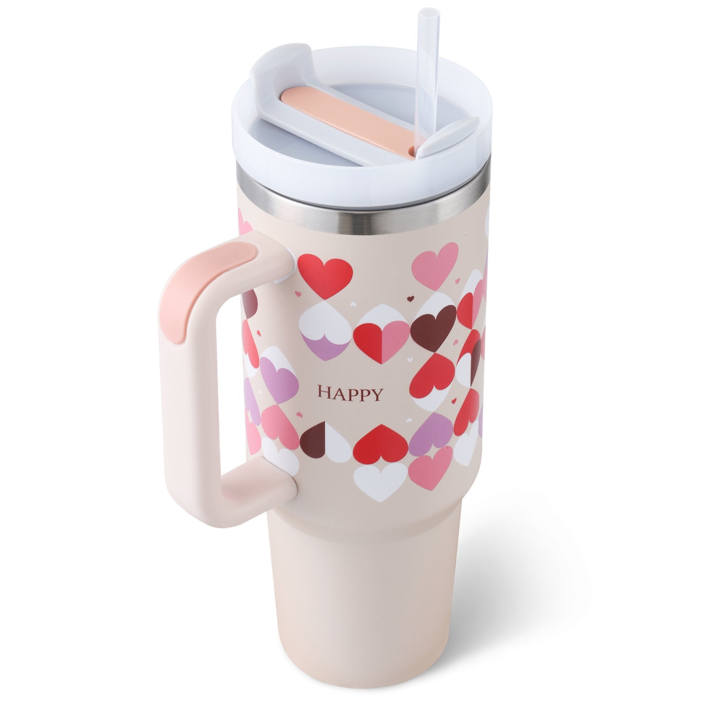 Vaso con asa, pajita aislante, de acero inoxidable, a prueba de derrames, taza de café al vacío con tapa, taza cónica.
