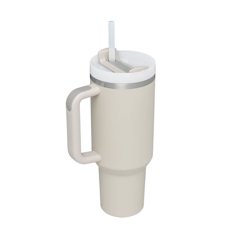 Vaso con asa, pajita aislante, de acero inoxidable, a prueba de derrames, taza de café al vacío con tapa, taza cónica.