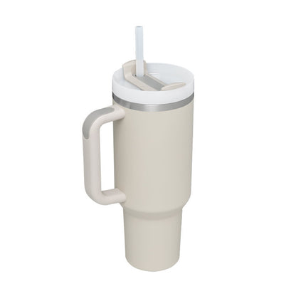 Vaso con asa, pajita aislante, de acero inoxidable, a prueba de derrames, taza de café al vacío con tapa, taza cónica.