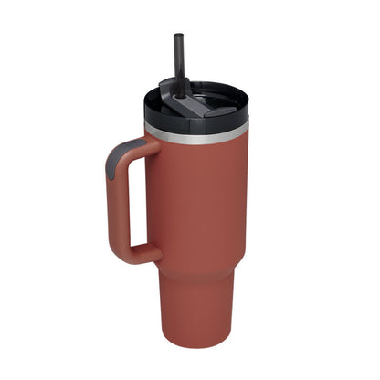 Vaso con asa, pajita aislante, de acero inoxidable, a prueba de derrames, taza de café al vacío con tapa, taza cónica.