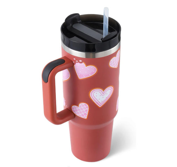 Vaso con asa, pajita aislante, de acero inoxidable, a prueba de derrames, taza de café al vacío con tapa, taza cónica.