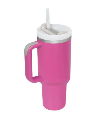 Vaso con asa, pajita aislante, de acero inoxidable, a prueba de derrames, taza de café al vacío con tapa, taza cónica.
