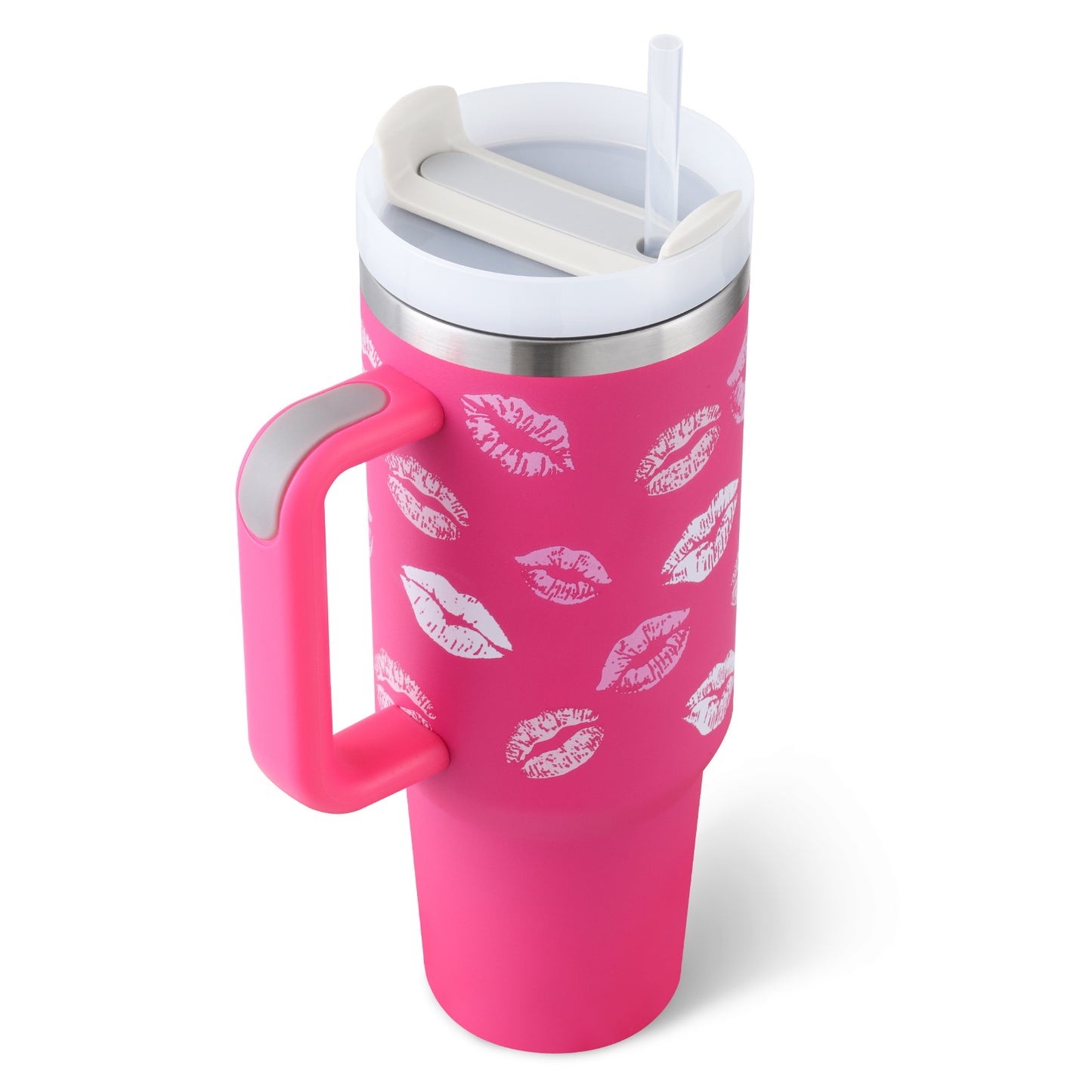 Vaso con asa, pajita aislante, de acero inoxidable, a prueba de derrames, taza de café al vacío con tapa, taza cónica.