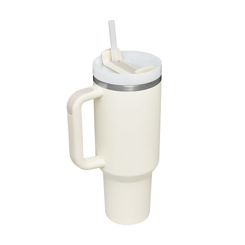 Vaso con asa, pajita aislante, de acero inoxidable, a prueba de derrames, taza de café al vacío con tapa, taza cónica.