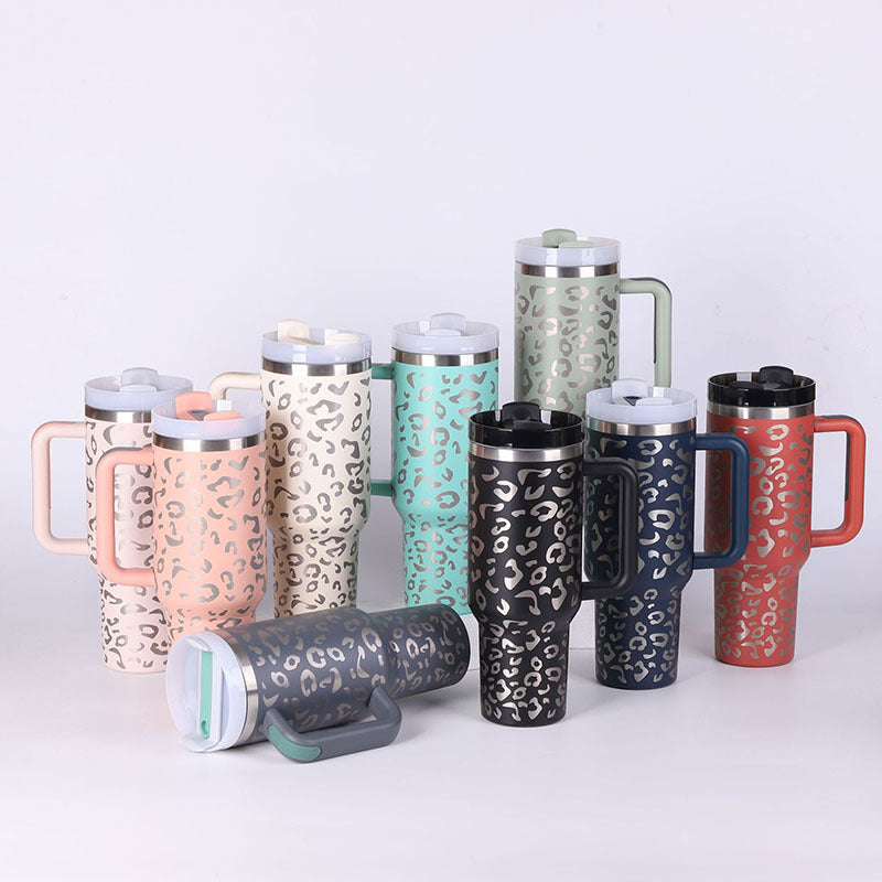 Vaso con asa, pajita aislante, de acero inoxidable, a prueba de derrames, taza de café al vacío con tapa, taza cónica.