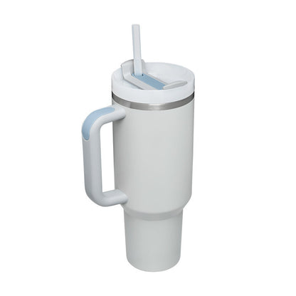 Vaso con asa, pajita aislante, de acero inoxidable, a prueba de derrames, taza de café al vacío con tapa, taza cónica.