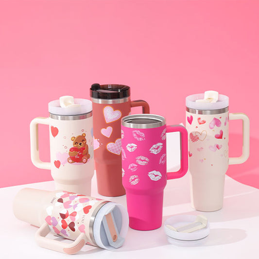 Vaso con asa, pajita aislante, de acero inoxidable, a prueba de derrames, taza de café al vacío con tapa, taza cónica.
