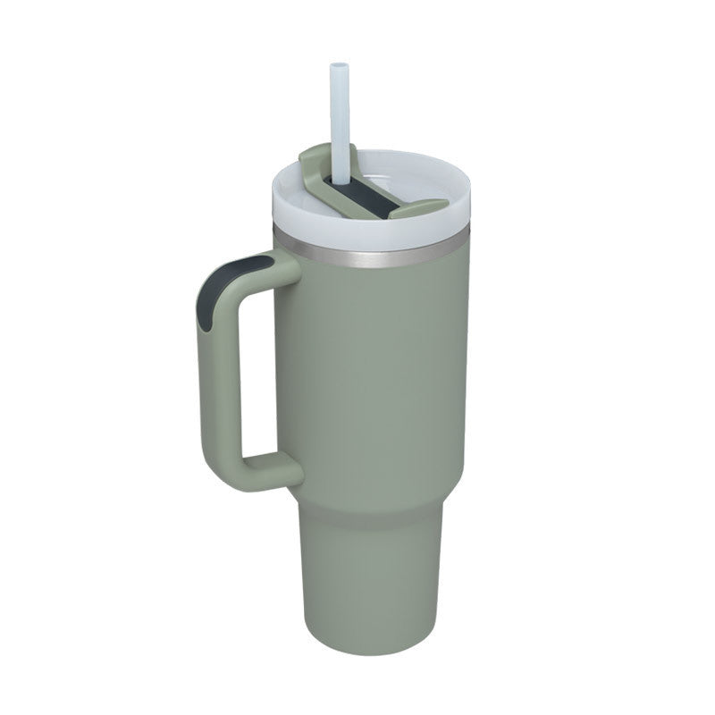 Vaso con asa, pajita aislante, de acero inoxidable, a prueba de derrames, taza de café al vacío con tapa, taza cónica.