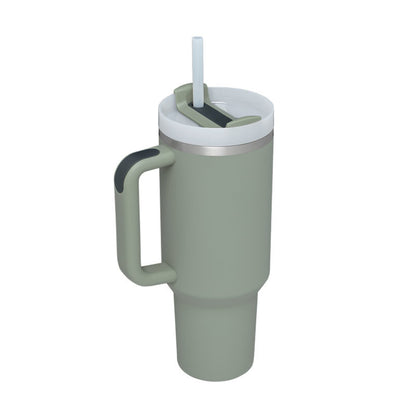 Vaso con asa, pajita aislante, de acero inoxidable, a prueba de derrames, taza de café al vacío con tapa, taza cónica.
