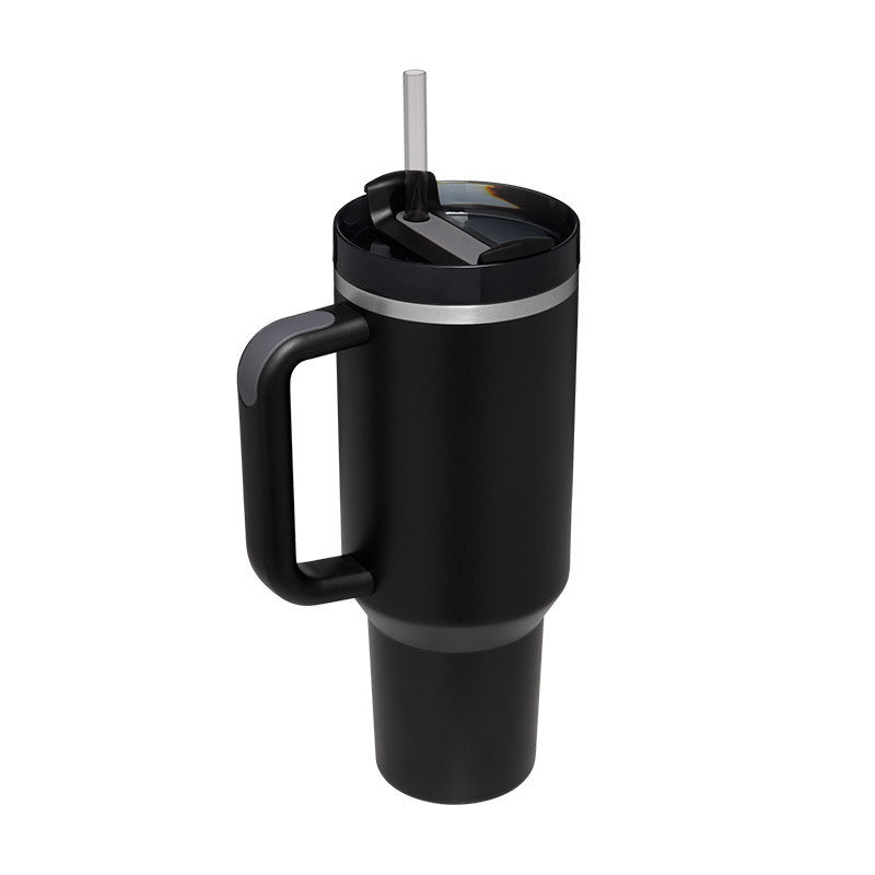 Vaso con asa, pajita aislante, de acero inoxidable, a prueba de derrames, taza de café al vacío con tapa, taza cónica.