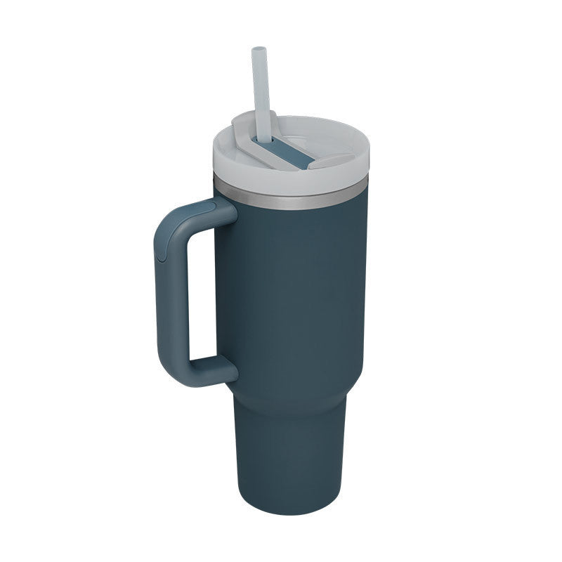 Vaso con asa, pajita aislante, de acero inoxidable, a prueba de derrames, taza de café al vacío con tapa, taza cónica.